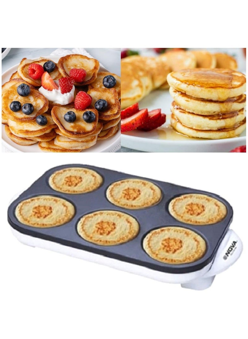 نوفا NOVA 6-Hole Crepe Maker 1000W | Multi Mini Pancake & Qatayef Maker | Non-Stick Electric Crepe Pan | Puffy Soft Tasty Crepes" - Image 3